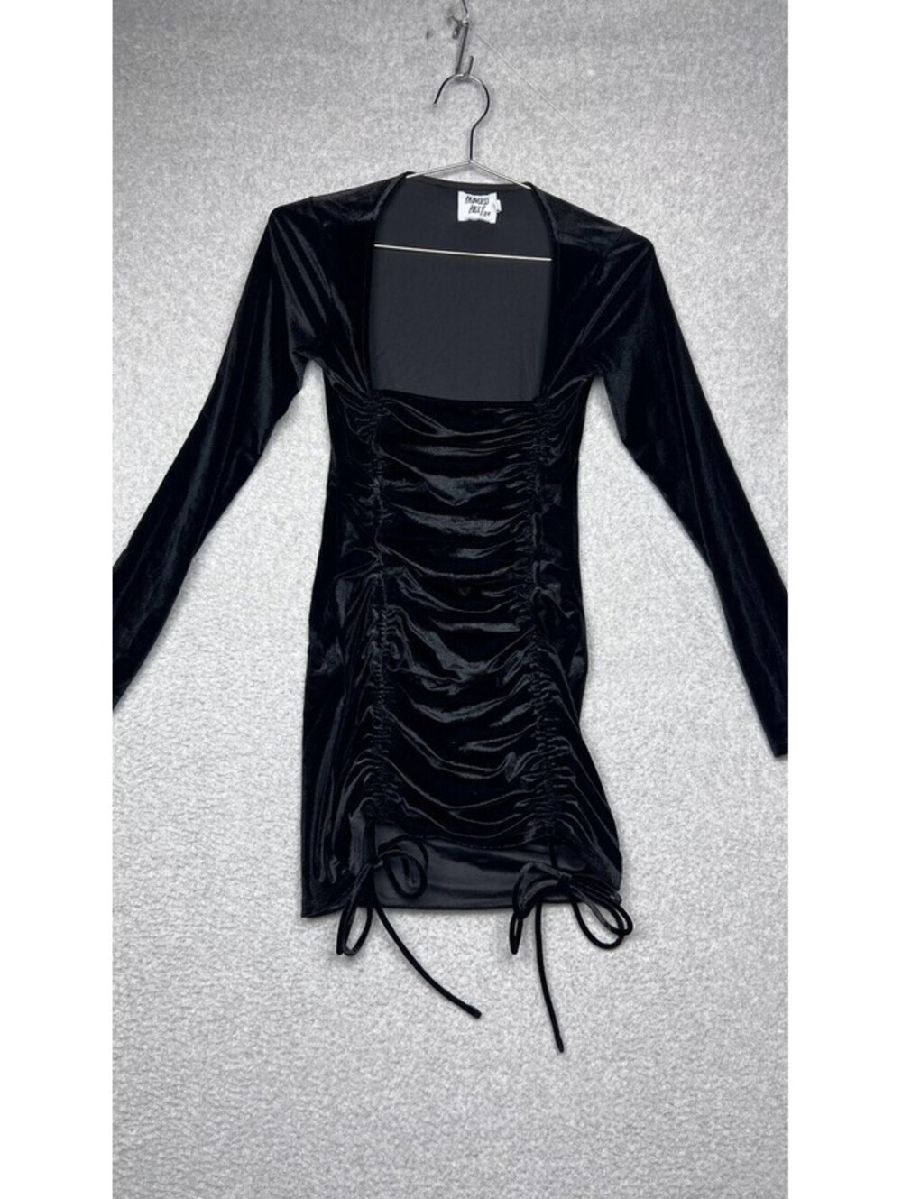 PRINCESS POLLY Velvet Embers Mini Dress Womens 4 Ruched Long Sleeve Whimsigoth